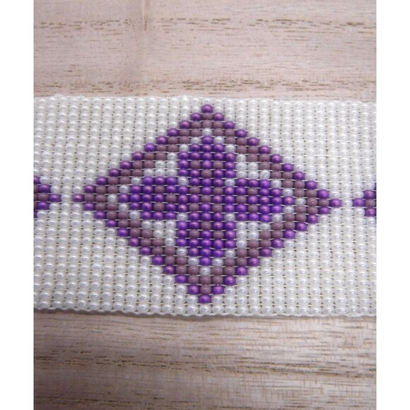 Loom Beaded Bracelet Pearl & Purple - Picture 3 of 4